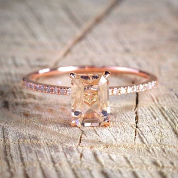 NEW! DAINTY Rose Gold Princess Cur Morganite Engagement Wedding Ring Set… - Picture 6 of 9